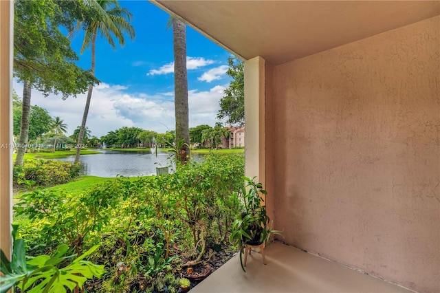 view of patio / terrace featuring a water view