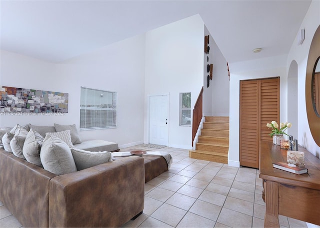 living room with light tile patterned floors