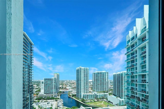 view of city with a water view