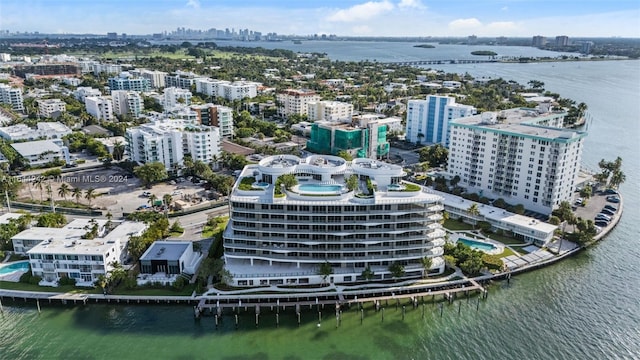 bird's eye view featuring a water view