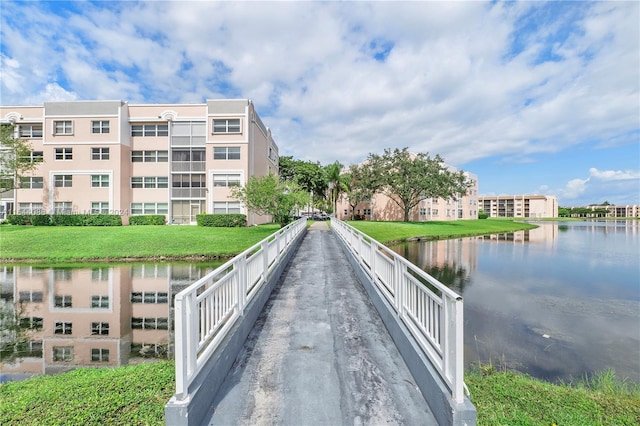 exterior space with a water view