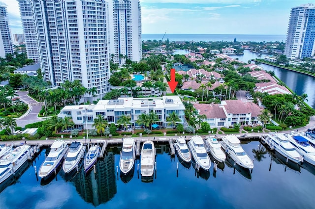 bird's eye view featuring a water view