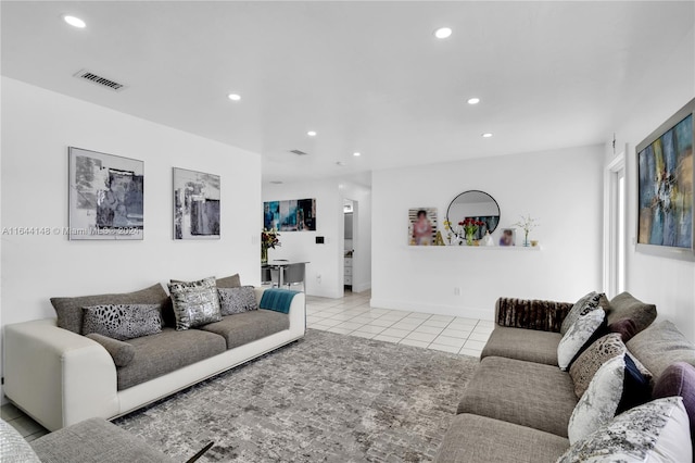 living room with light tile patterned floors