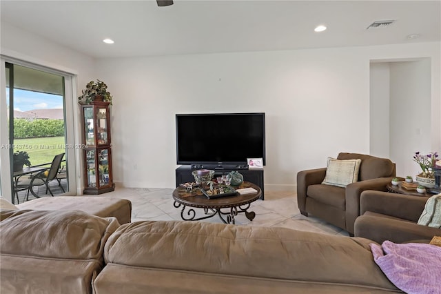 living room with visible vents and recessed lighting