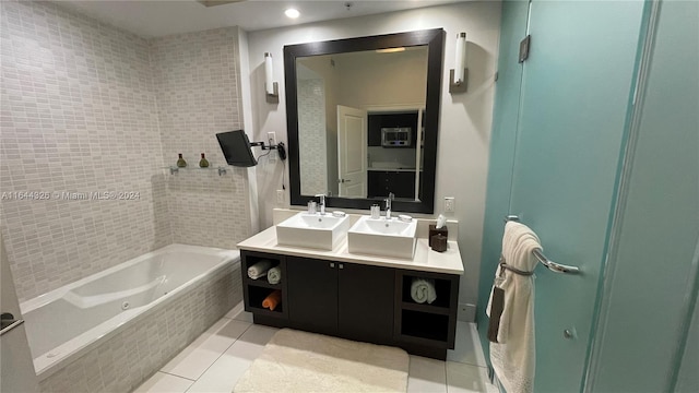 bathroom featuring tile patterned floors and double vanity