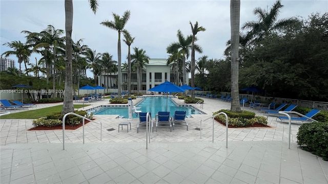 view of swimming pool featuring a patio