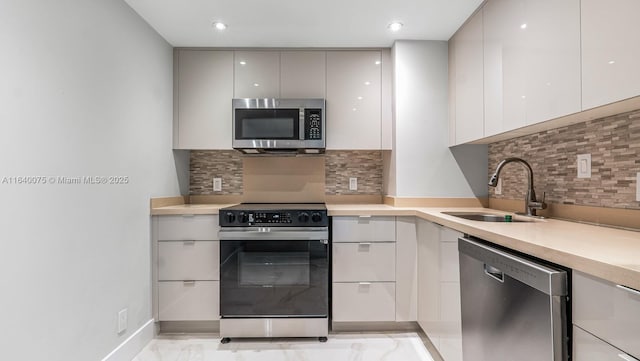 kitchen with sink, decorative backsplash, and appliances with stainless steel finishes