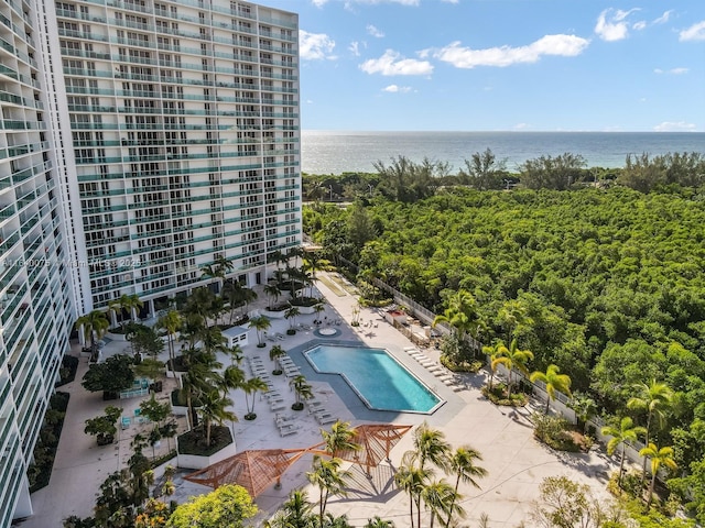 aerial view with a water view