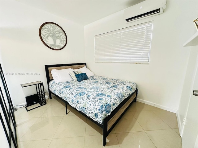 tiled bedroom featuring a wall mounted AC