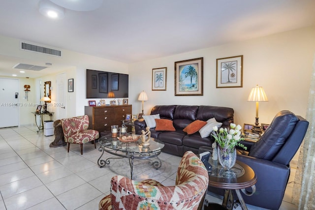 living room with light tile patterned floors