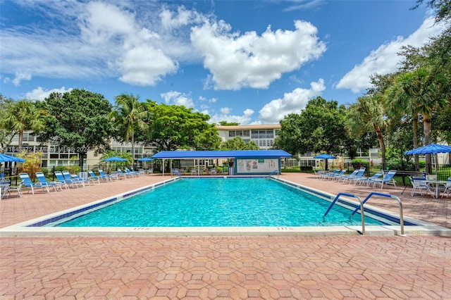 view of swimming pool featuring a patio area