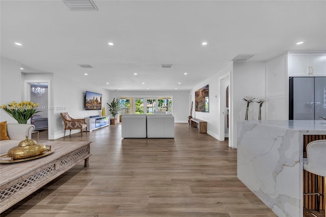 interior space with light hardwood / wood-style flooring