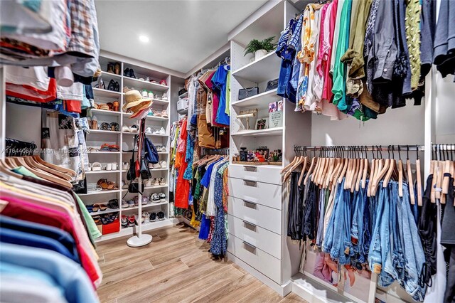 spacious closet with light hardwood / wood-style floors