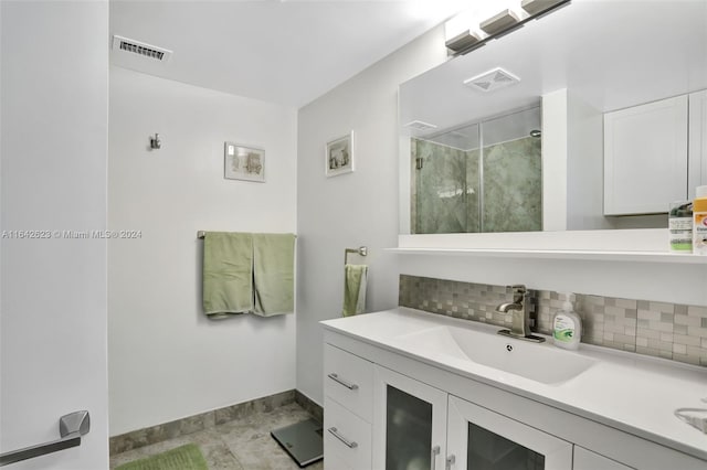 6219 Coral Lake Dr Unit 207, Margate, FL 33063 - full bathroom with a shower stall, visible vents, decorative backsplash, and vanity