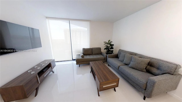 tiled living room featuring a healthy amount of sunlight