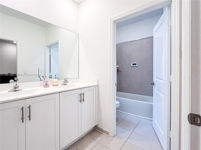 bathroom featuring a sink, toilet, tile patterned flooring, and double vanity