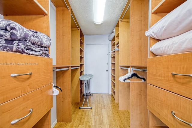 walk in closet featuring light hardwood / wood-style flooring