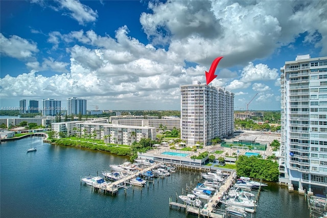 exterior space with a water view