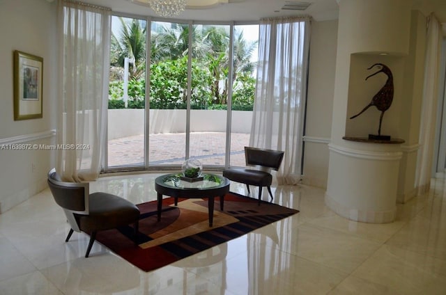 sitting room featuring light tile patterned flooring