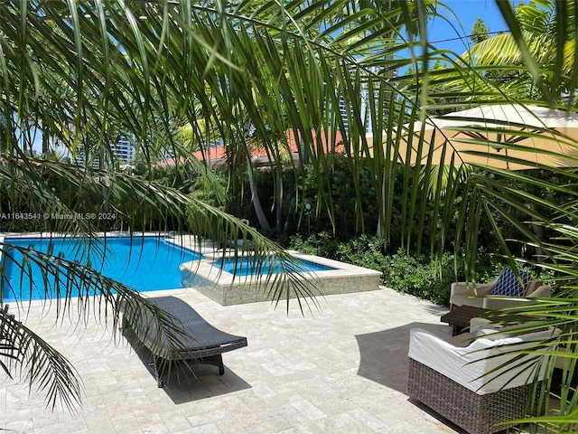 view of swimming pool featuring a patio