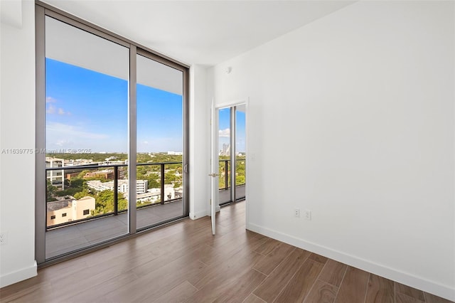 spare room featuring floor to ceiling windows and wood-type flooring