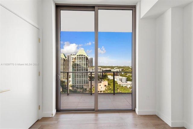 entryway featuring a wealth of natural light and light hardwood / wood-style flooring