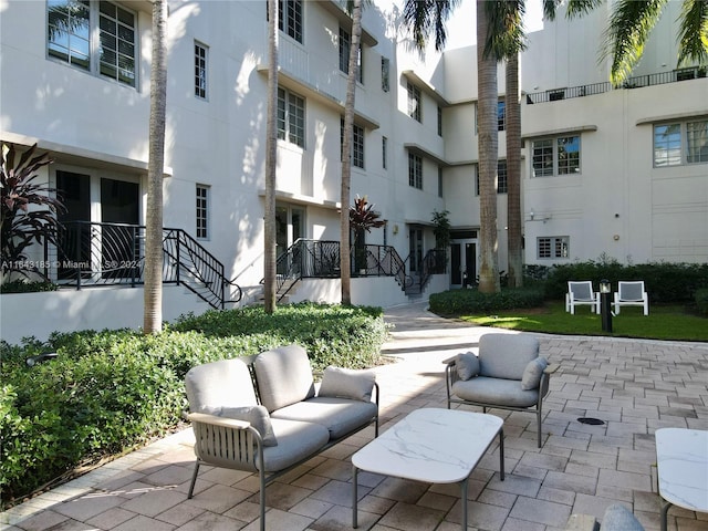 exterior space featuring an outdoor living space