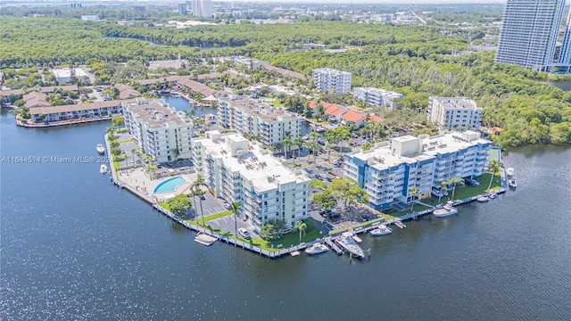 aerial view with a water view