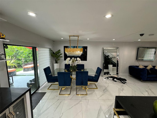 dining space featuring a chandelier