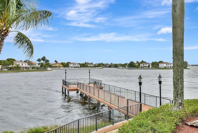 view of dock featuring a water view