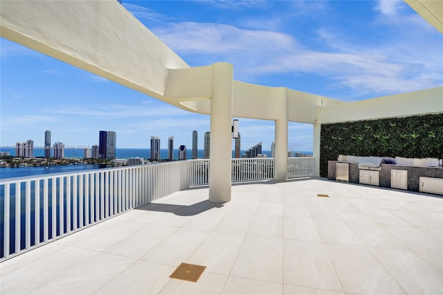 view of patio / terrace featuring a water view