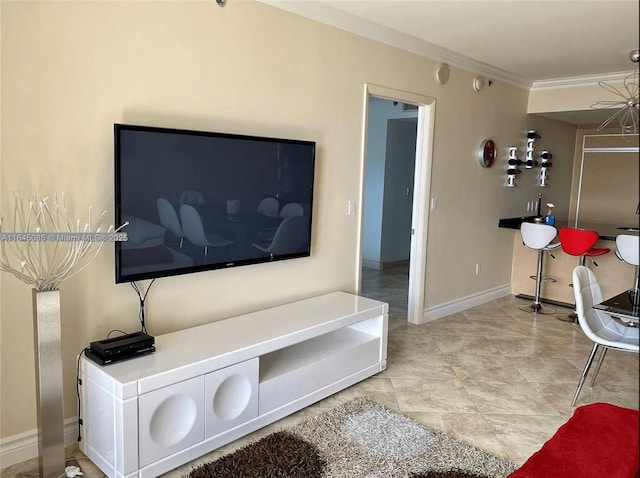 1850 S Ocean Dr Unit 3809, Hallandale Beach, FL 33009 - living room featuring ornamental molding and baseboards