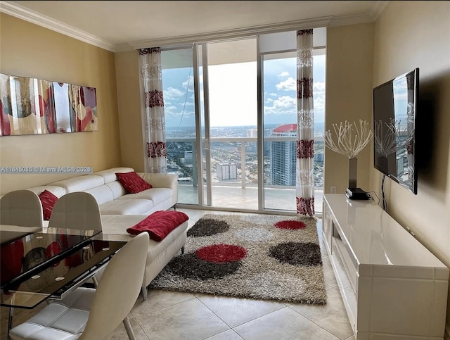 1850 S Ocean Dr Unit 3809, Hallandale Beach, FL 33009 - living area featuring light tile patterned floors and ornamental molding