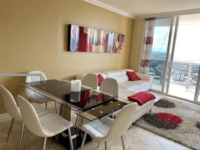 1850 S Ocean Dr Unit 3809, Hallandale Beach, FL 33009 - dining area with crown molding, tile patterned flooring, and expansive windows