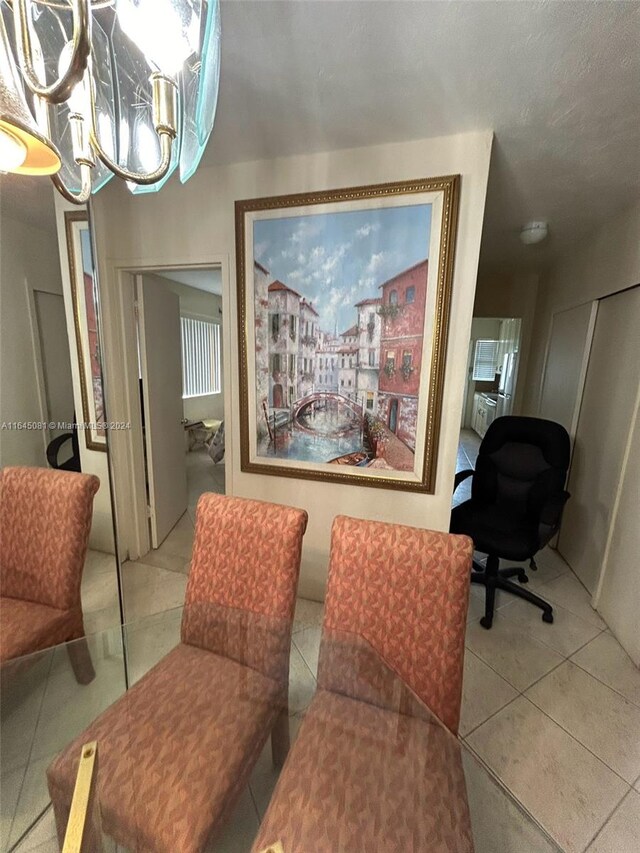 dining space with light tile patterned flooring