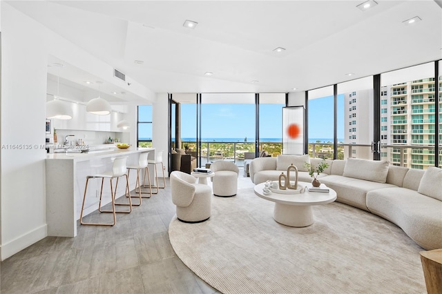 living room featuring floor to ceiling windows