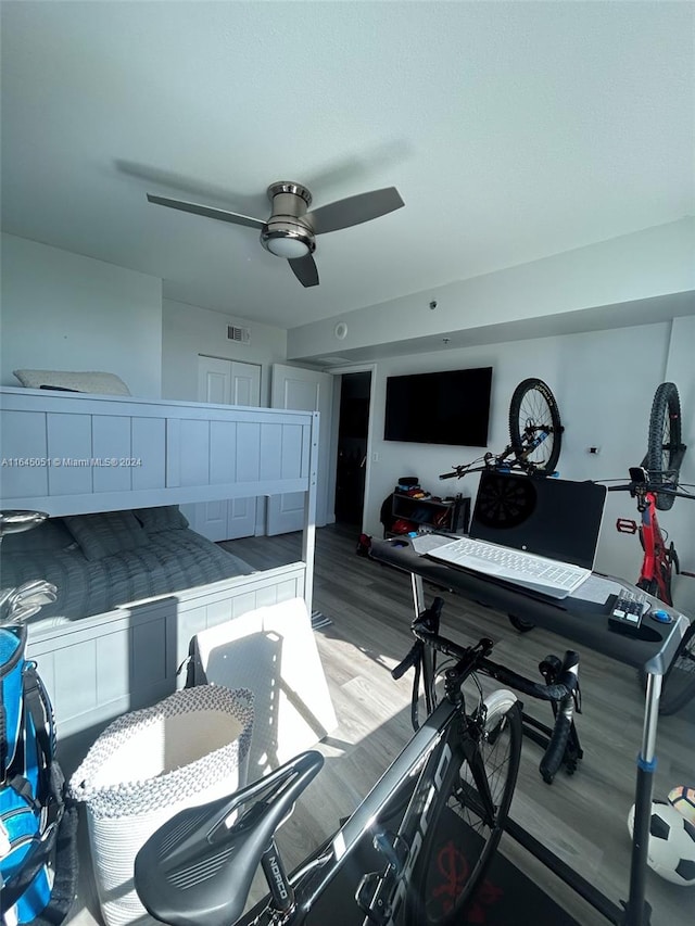 interior space featuring ceiling fan and wood-type flooring