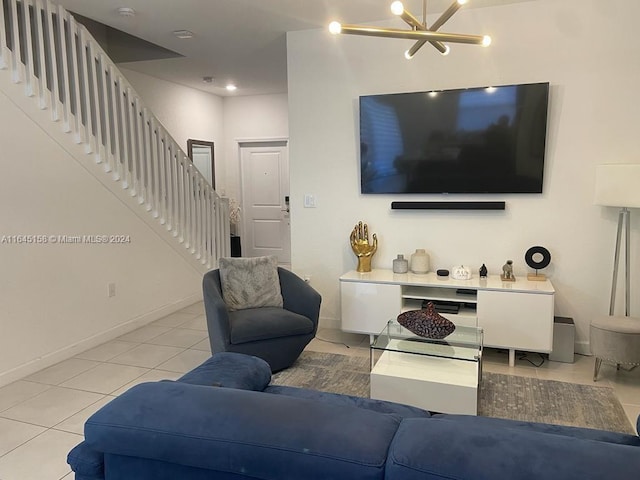 living room with light tile patterned floors