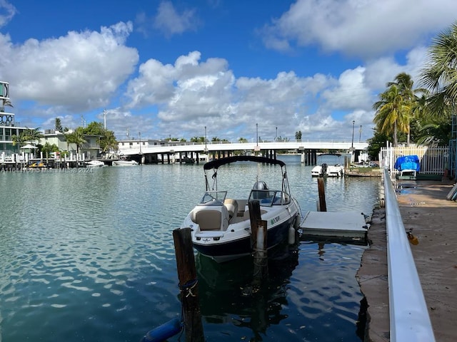 view of dock with a water view