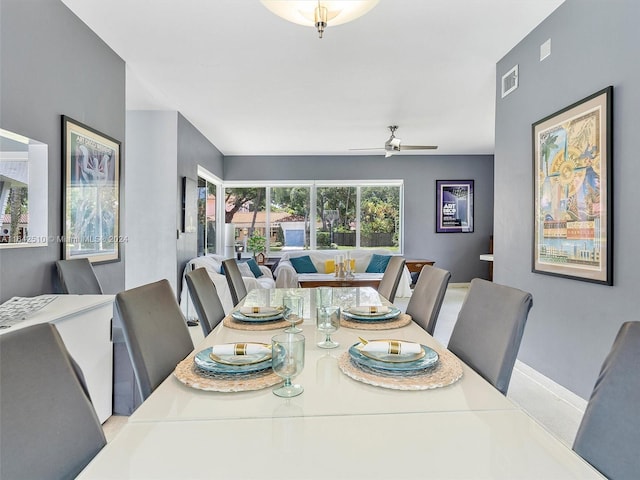 dining room with ceiling fan