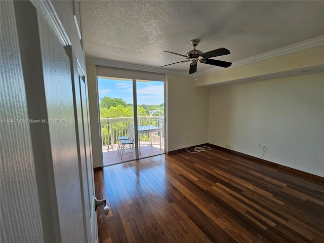 1650 Coral Way Unit 601, Miami, FL 33145 - unfurnished room with ornamental molding, ceiling fan, dark wood-style flooring, and a textured ceiling