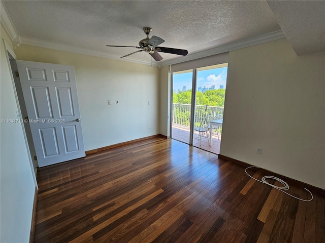 1650 Coral Way Unit 601, Miami, FL 33145 - spare room with dark wood-style floors, a ceiling fan, a textured ceiling, and crown molding