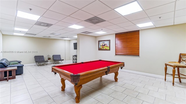 1650 Coral Way Unit 601, Miami, FL 33145 - rec room featuring a drop ceiling, pool table, and light tile patterned flooring