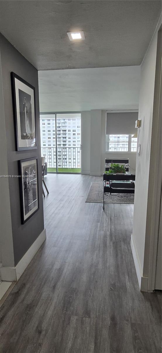 hallway with hardwood / wood-style flooring