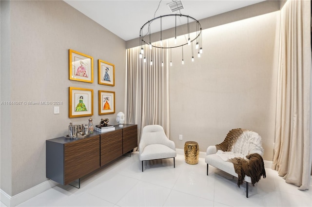 sitting room featuring light tile patterned floors