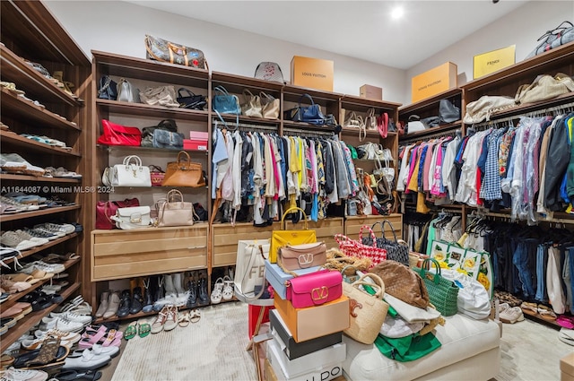 spacious closet featuring light carpet