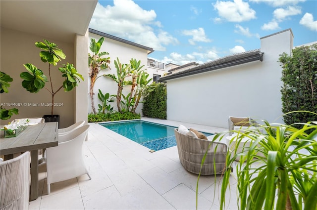 view of swimming pool with a patio