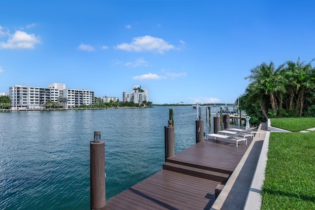 view of dock with a water view