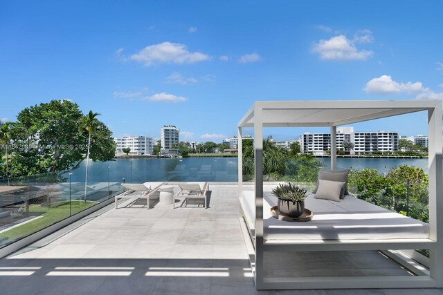 view of patio / terrace featuring a water view