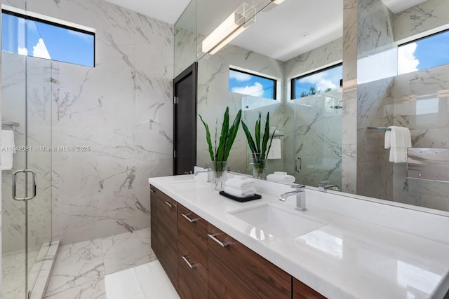 bathroom with vanity and walk in shower